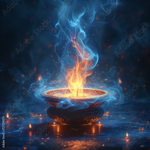 Glowing Fire in a Golden Bowl A Magical and Mystical Experience Generative AI