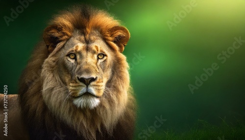 Portrait of a lion on green background