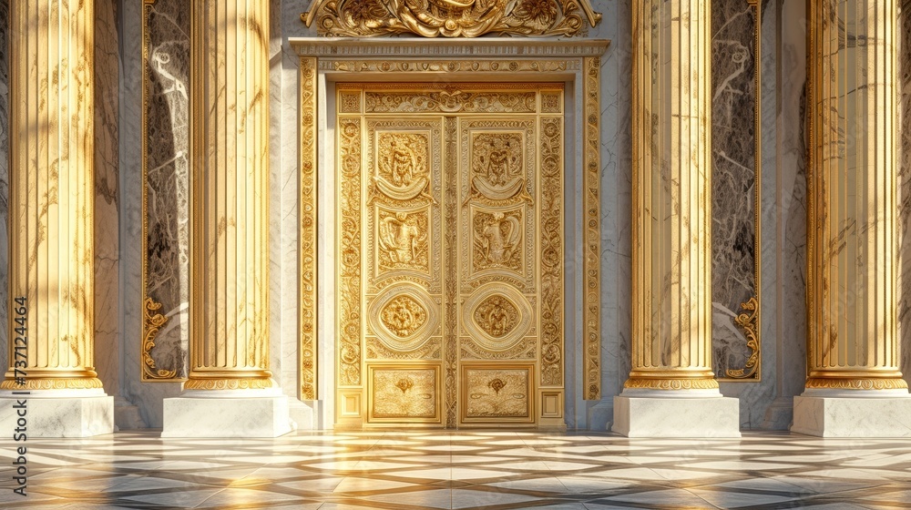 Background of a golden door entrance to a luxury area Generative AI Illustration