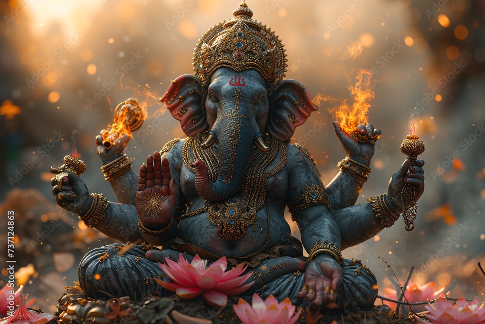 Ganesh the Glowing God A Radiant Rendition of the Hindu Deity Generative AI