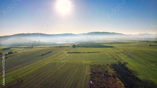 crop field in montuiri mallorca on a foggy day
