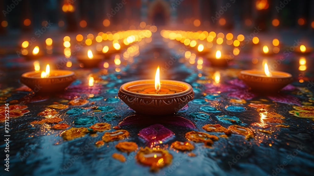Glowing Candles on a Rainbow-Colored Carpet A Festive and Creative Display for the Month of Love Generative AI Glowing Candles on a Rainbow-Colored Carpet A Festive and Creative Display for the Month of Love Generative AI