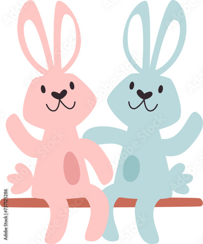 Rabbits Sitting On Bench