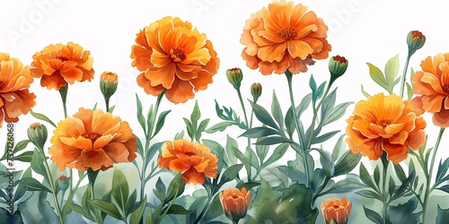 Flower Power A Vibrant Watercolor of Orange and Yellow Flowers Generative AI