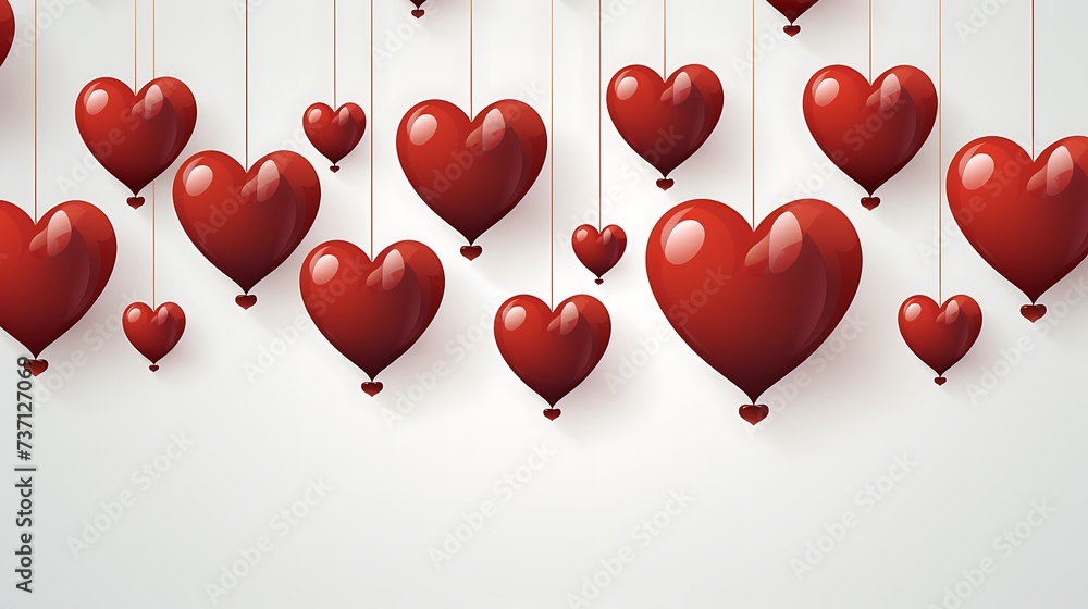 collection happy valentine day poster banner background template with big red heart isolated on white background
