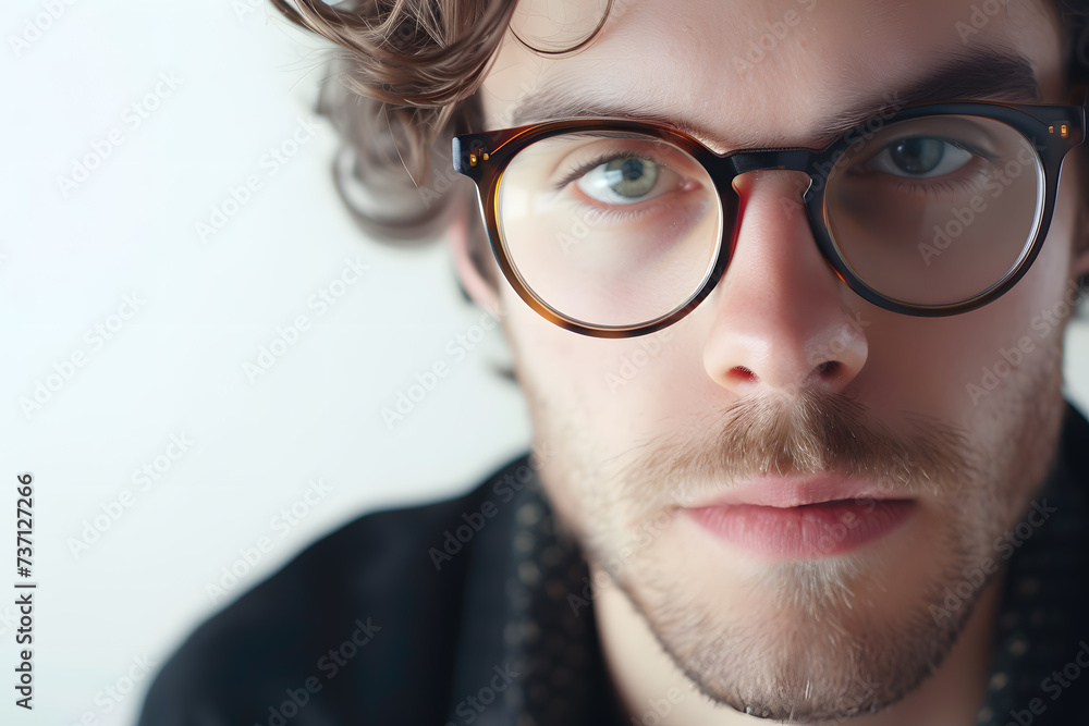 Close up portrait of handsome man wearing eyeglass. Elegant man in glasses. Optics style for men Close up portrait of handsome man wearing eyeglass. Elegant man in glasses. Optics style for men