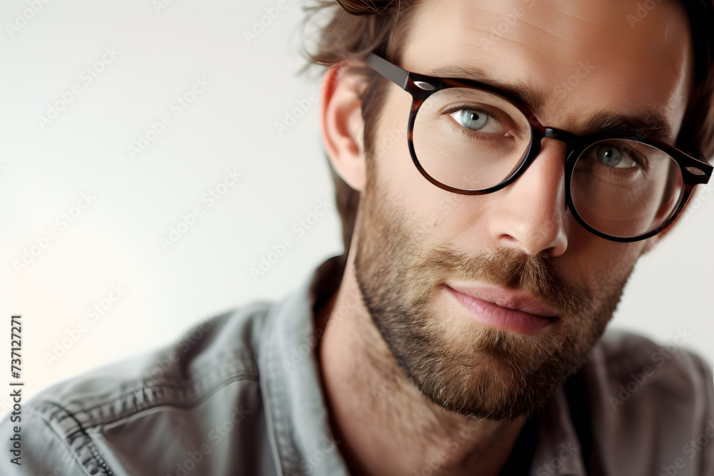 Close up portrait of handsome man wearing eyeglass. Elegant man in glasses. Optics style for men Close up portrait of handsome man wearing eyeglass. Elegant man in glasses. Optics style for men