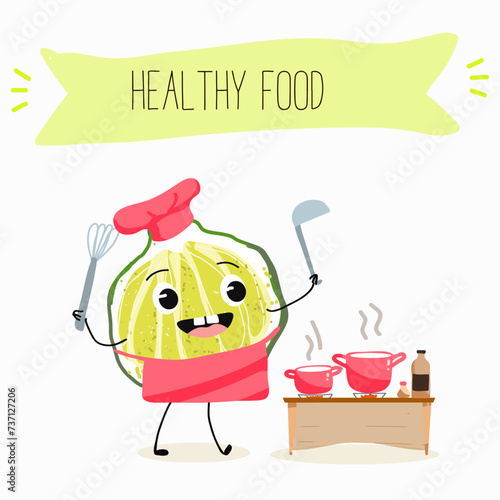 Cute  cartoon bergamot characters with different activities. Flat vector illustration, funny fruits. Organic food.