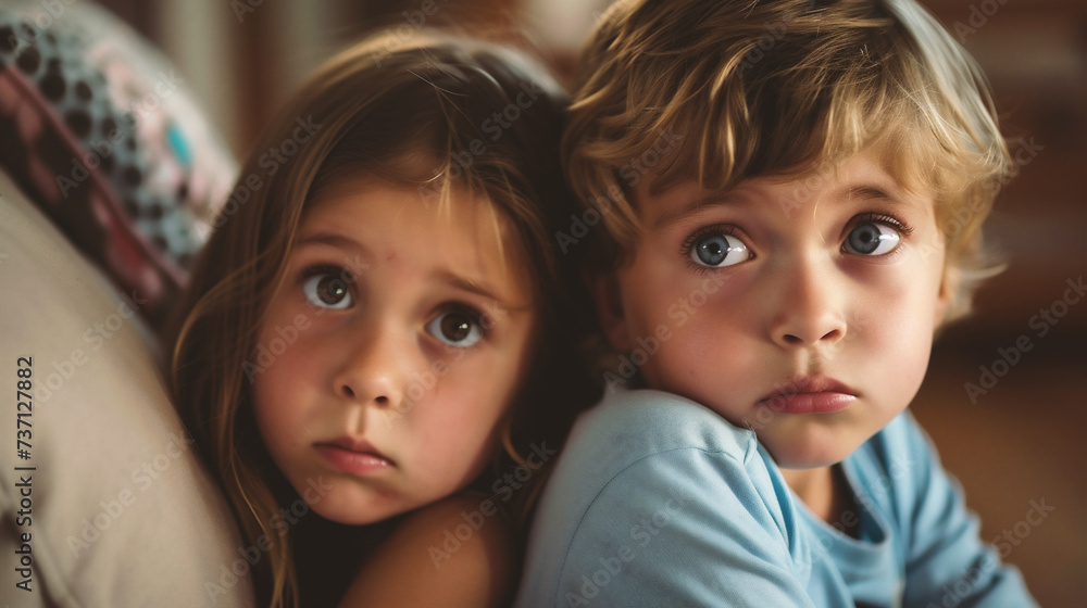Portrait of a scared boy and a girl Portrait of a scared boy and a girl