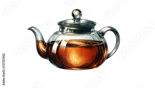  A hand-drawn illustration of a glass teapot filled with tea
