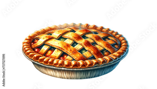 A watercolor illustration of a delicious pie