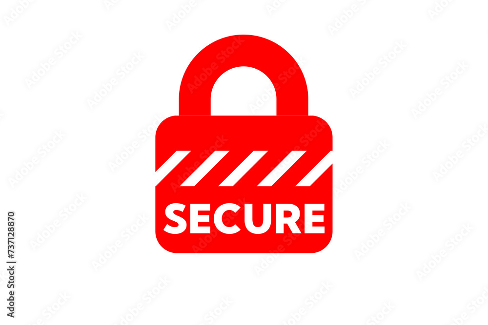 Secure icon in the shape of a red lock with bold white text. Used for concepts like protection, safe web, cyber security , websites encryption, safety measures and personal privacy. Secure icon in the shape of a red lock with bold white text. Used for concepts like protection, safe web, cyber security , websites encryption, safety measures and personal privacy.