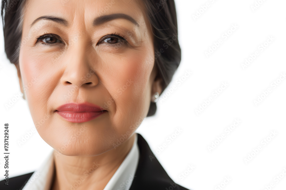 Close up portrait of beautiful elegant mature asian business woman isolated on white or light background Close up portrait of beautiful elegant mature asian business woman isolated on white or light background