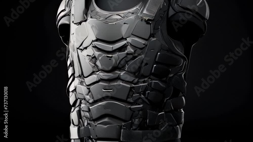 A close up shot of a body armour on a mannequin. This image can be used to illustrate personal protection, safety, or law enforcement topics. photo