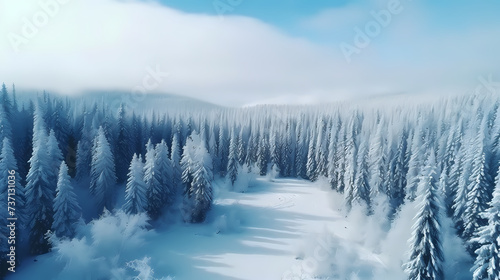 Natural winter landscape aerial drone top view © ma