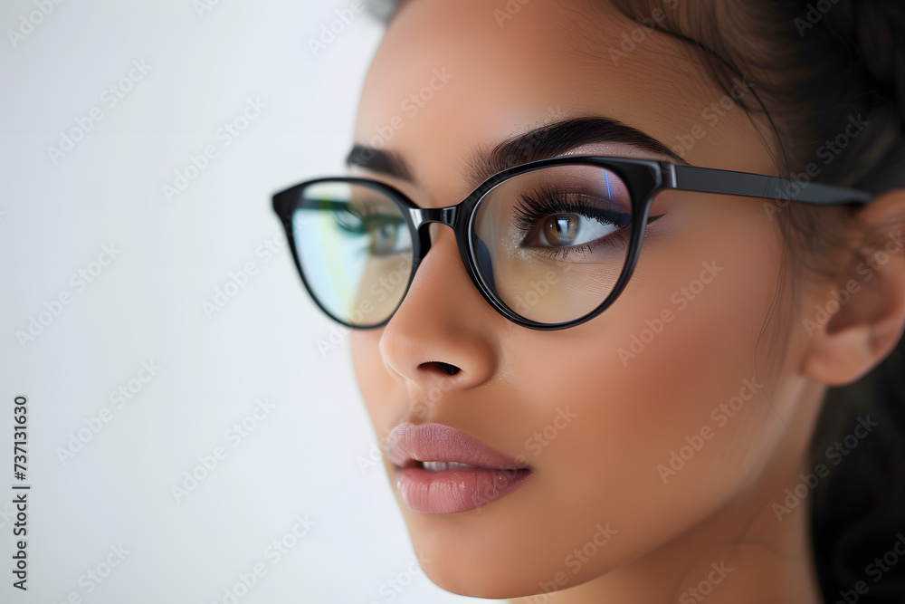 Closeup portrait of beautiful young woman wearing eyeglass isolated on white background Closeup portrait of beautiful young woman wearing eyeglass isolated on white background