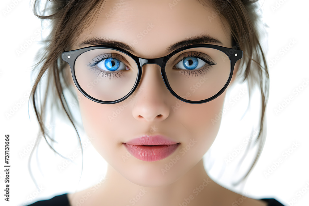 Closeup portrait of beautiful young woman wearing eyeglass isolated on white background Closeup portrait of beautiful young woman wearing eyeglass isolated on white background