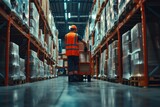 A blurred image of warehouse employees moving shipment logistics with a blurred motion effect