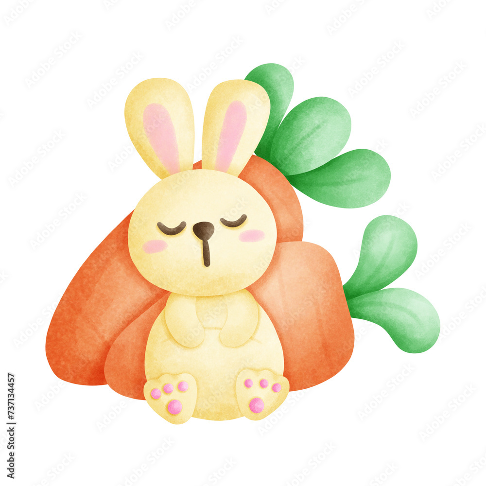 Obraz premium Cute yellow rabbit clipart, cartoon rabbit drawings, Easter rabbits, illustrations for Easter festivals, cartoon images for various events.