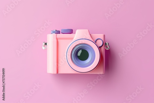 Travel photography concept cartoon minimal memo image memory vintage camera floating on pink ASTHETHIC CAMERA 