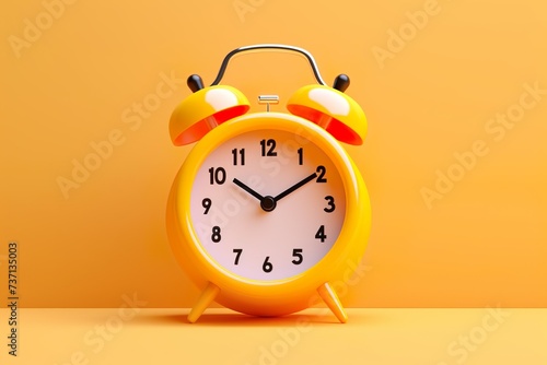 3d illustration yellow cartoon wake up alarm clock on isolated monochrome background 