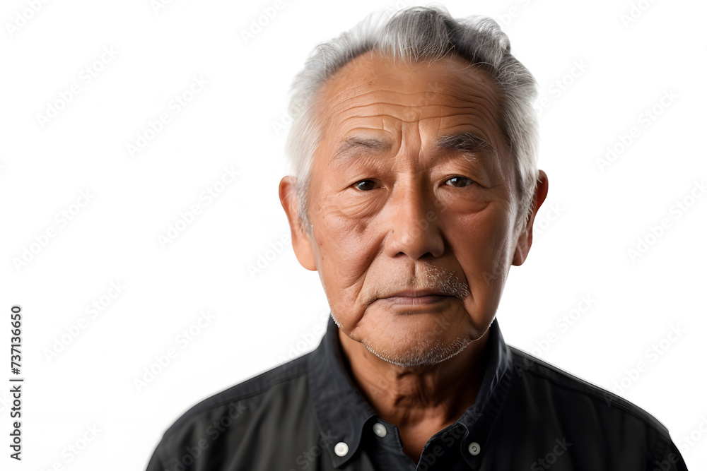 Closeup portrait of Asian senior man isolated on white background Closeup portrait of Asian senior man isolated on white background