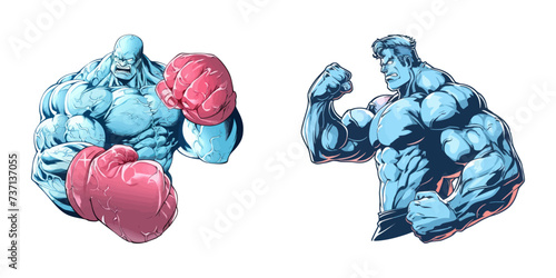 Two Images of a Muscular Man. Cartoon vector