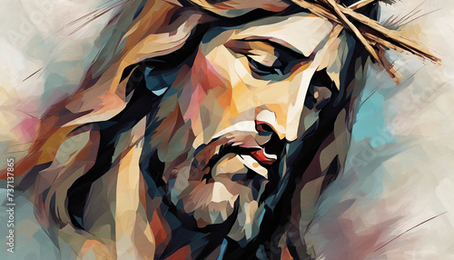 Jesus Christ portrait abstract original art for easter holiday and good friday photo