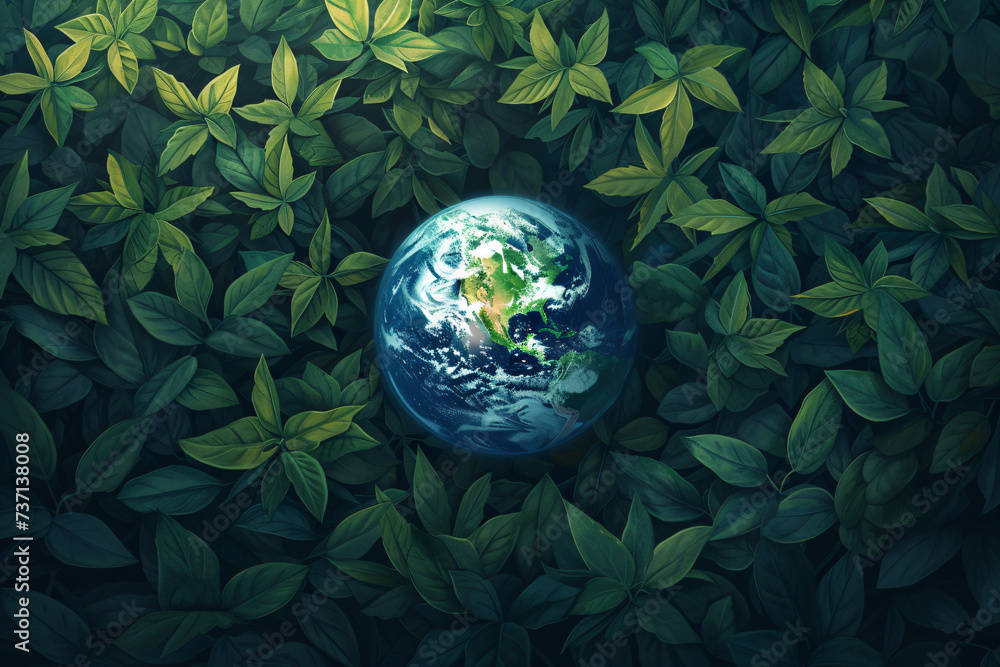 Earth globe with green leaves and plants in nature. Environment and conservation concept. International Mother Earth Day. Environmental problems and protection. Caring for nature Earth globe with green leaves and plants in nature. Environment and conservation concept. International Mother Earth Day. Environmental problems and protection. Caring for nature