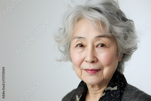 Closeup Portrait of pretty elderly asian woman isolated on white background