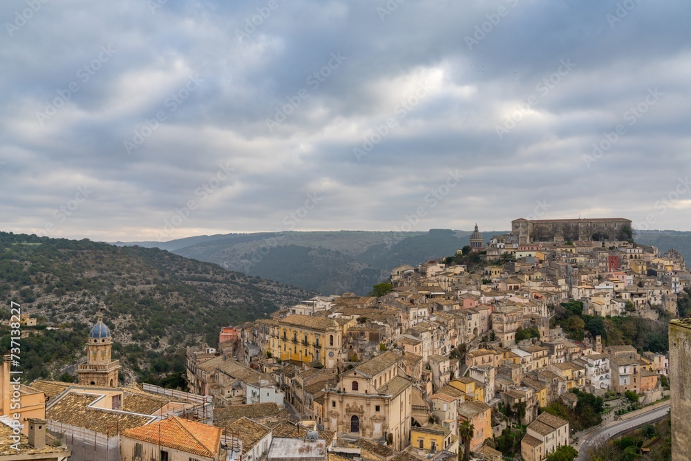 view of the historic Old Town of Ibla Ragusa in southeastern Sicily