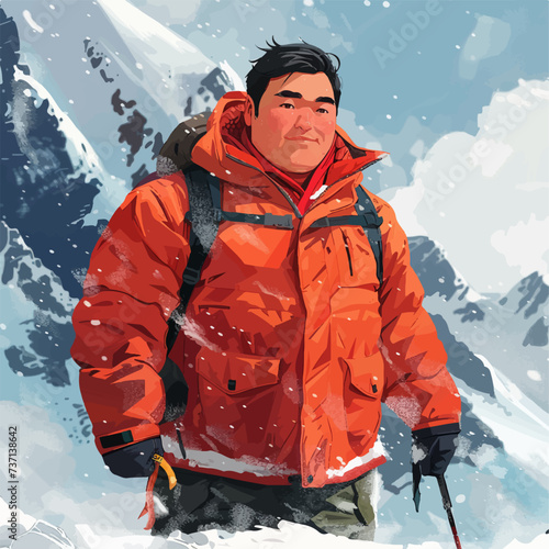 Man with winter clothes on a snow mountain vector