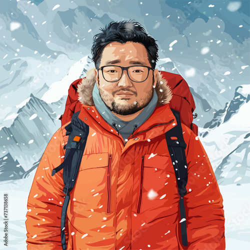 Man with winter clothes on a snow mountain vector