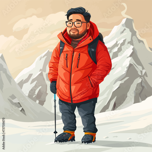 Man with winter clothes on a snow mountain vector