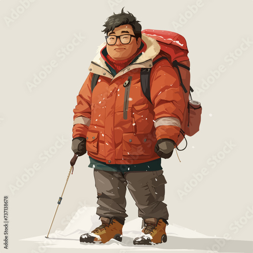 Man with winter clothes on a snow mountain vector