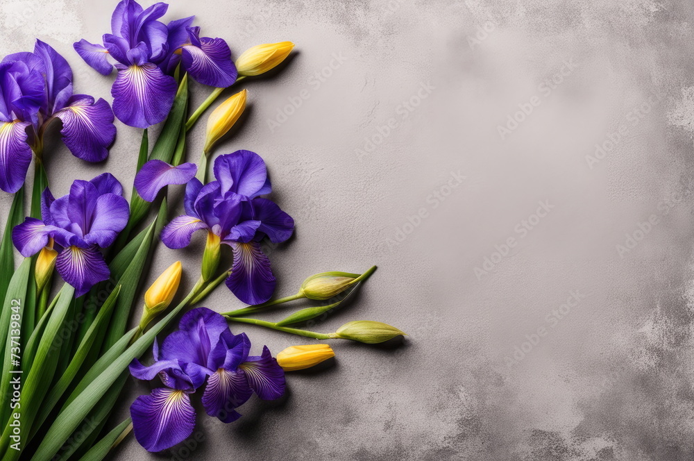 Purple Irises on Concrete Background