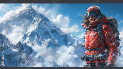 Woman in winter clothes, woman on a snow mountain