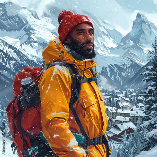 Man with winter clothes on a snow mountain vector