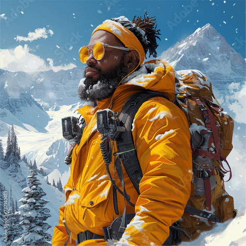 Man with winter clothes on a snow mountain vector