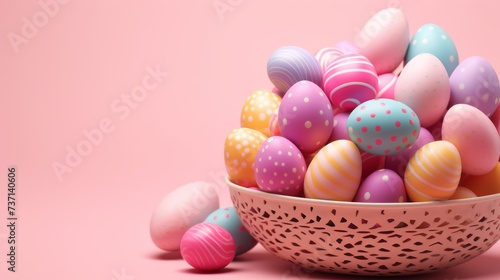coloured egg in wicker basket 