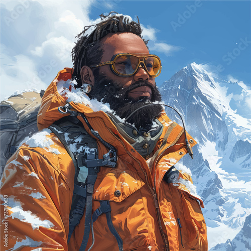 Man with winter clothes on a snow mountain vector