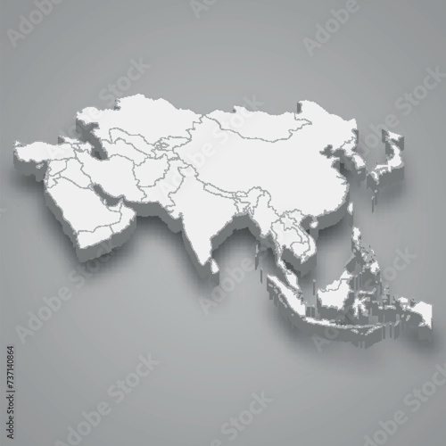 Asia 3d map. Vector illustration