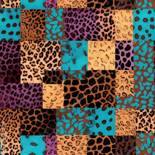 Purple and Turquoise Leopard Spot Patchwork with Vivid Contrast.