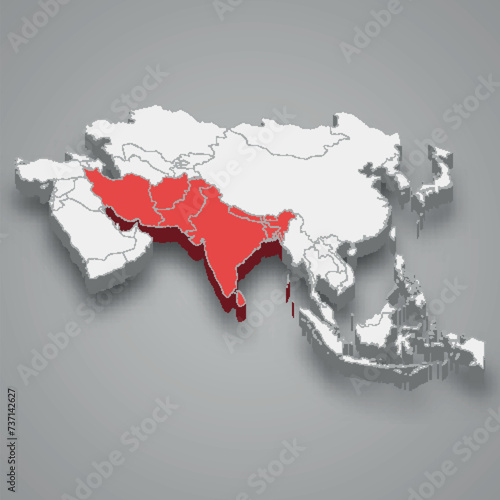 South Asia location within Asia 3d map