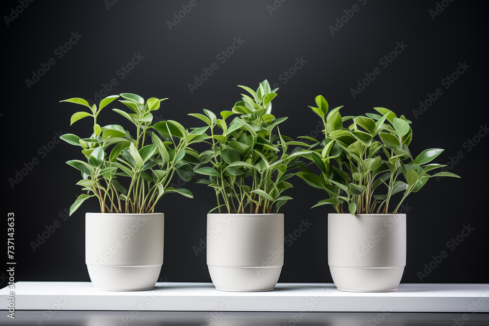 Indoor plants in pots. Chamaedorea, Aloe, Haworthia. Eco house. Green corner. Houseplants background