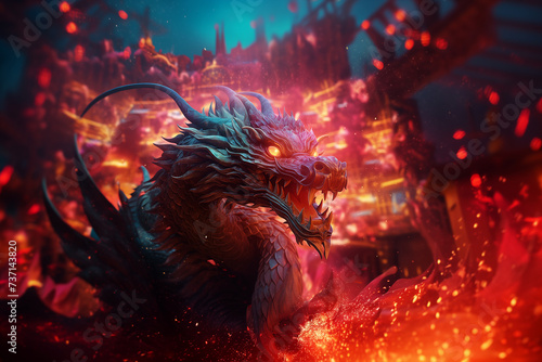 wallpaper majestic dragon in red flames © Роман Варнава