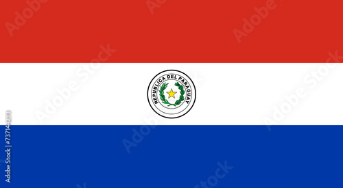 Close-up of red, white and blue national flag of South American country of Paraguay with branch and yellow star. Illustration made February 15th, 2024, Zurich, Switzerland.