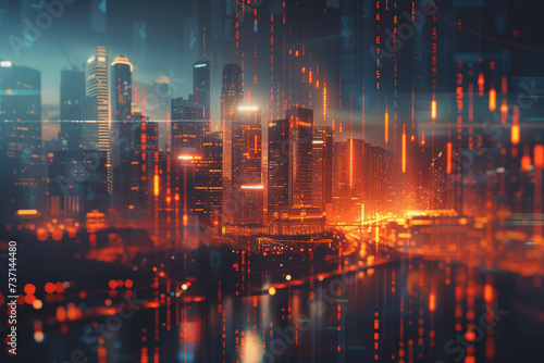 Wallpaper Mural Financial chart graph shining in the city with business and blurred night scene in the background Torontodigital.ca