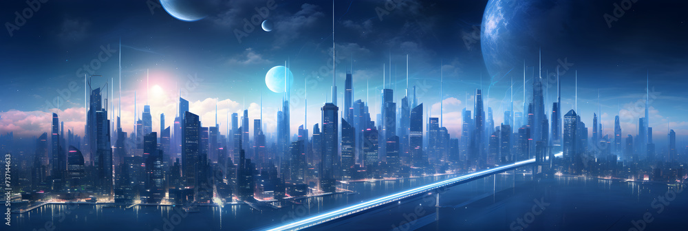Luminous Spheroid Cityscape: A Harmony of Past and Future Architectural Design in Night Illumination.