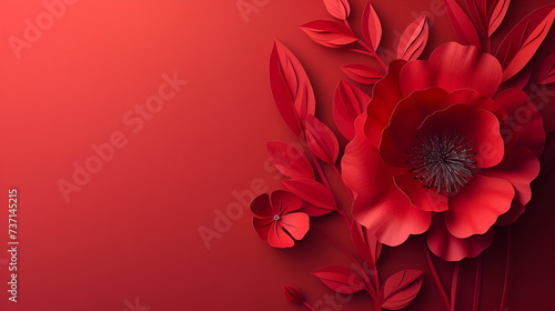 Banner with paper cut red poppy flower, symbol for remembrance, memorial, Anzac day. generative ai